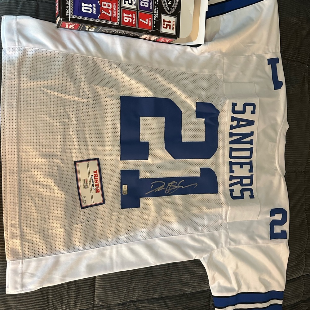 Dallas Cowboys NFL Jersey White and Blue with Number 21 and Team Name Sanders